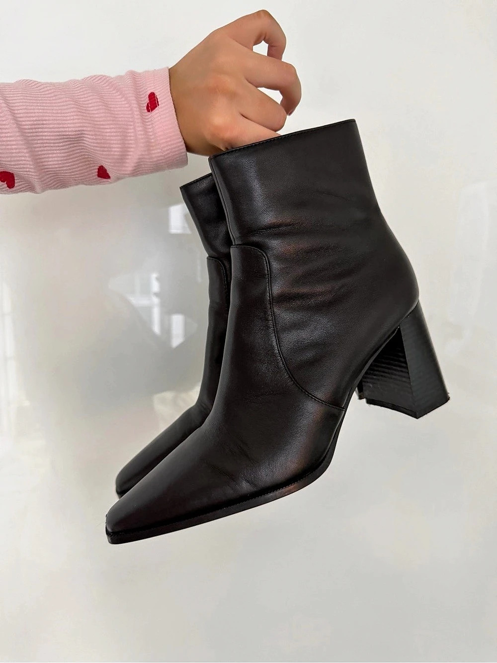 Black Square Toe Heeled Ankle Boots Like New - Picture 3 of 4
